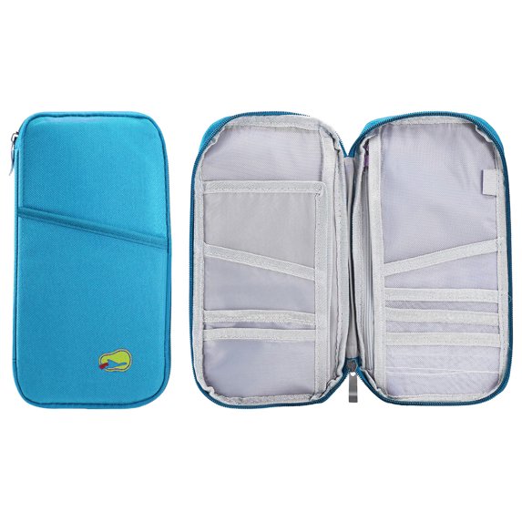 zorpupoa Water Repellent Travel Passport Wallet 12-Cell Credit Card Holder Slim Zipper Document Organizer for Travel Business Daily Use blue