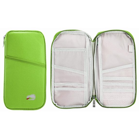 JelyHT Water Repellent Passport Wallet Green 12 Card Slots Slim Zipper Document Organizer for Travel Business Daily Use