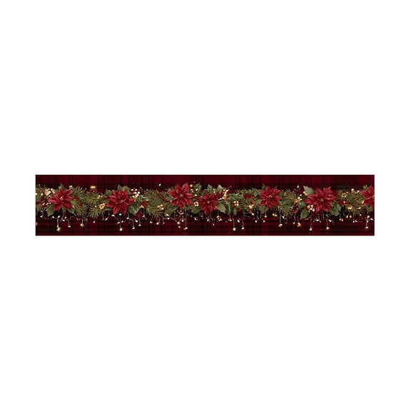 zpqytgj Christmas Table Runner, Buffalo Plaid with LED Lights and Floral Accents, Festive Dining Decoration.