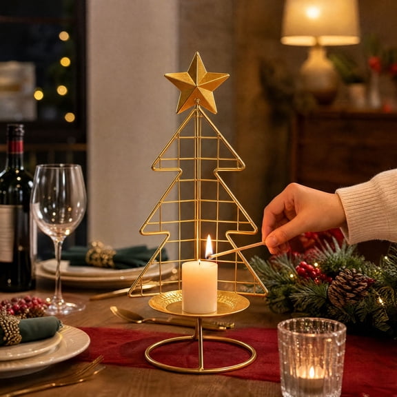 zpqytgj Christmas Tree Candle Holder, Metal Wire Centerpiece with Star Topper, Festive Tabletop Decoration.