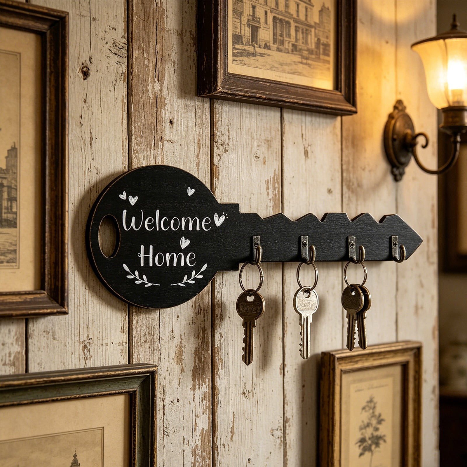 zpqytgj Key Shaped Wall Mounted Key Holder Rack with Hooks for Entryway ...