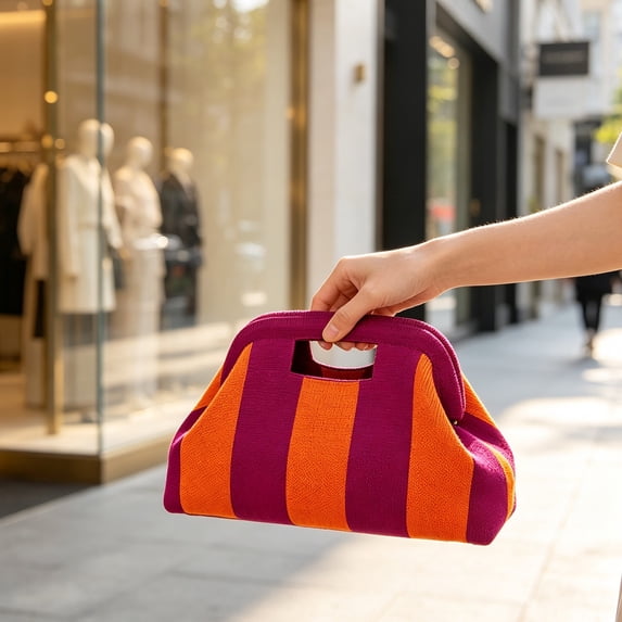 zpqytgj Knitted Stripe Tote Bag Color Block Handbag for Home ...