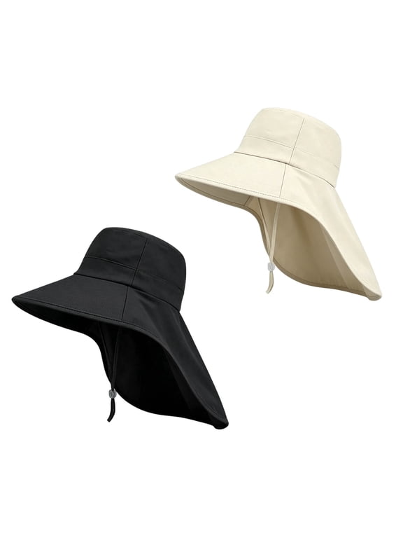 2 Pack Women's Sun Hat with Neck Flap, Ponytail Hole, UPF 50+ UV Protection Wide Brim Fishing Hat