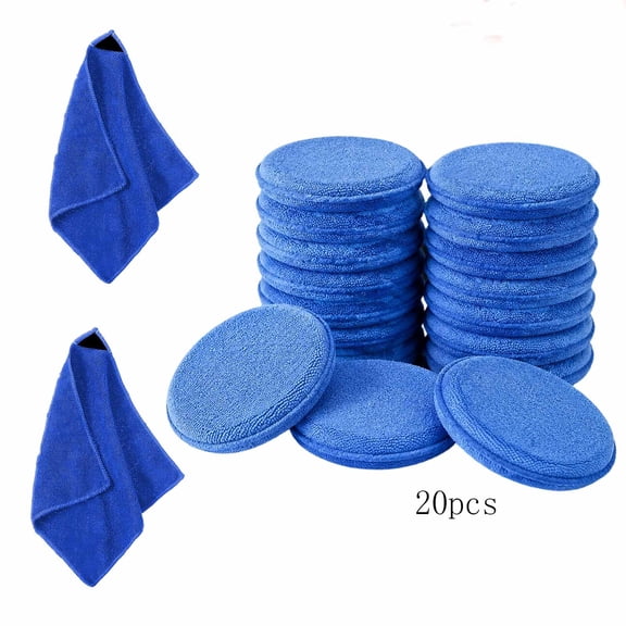 zrova 20Pcs Car Wax Applicator Pads with 2 Microfiber Cleaning Towels, Reusable Auto Polishing Sponge Pads Kit