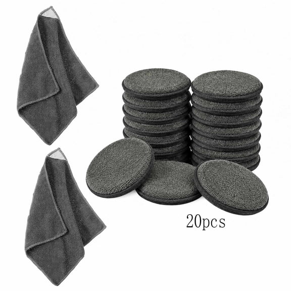zrova 20Pcs Car Wax Applicator Pads with 2 Microfiber Cleaning Towels, Reusable Auto Polishing Sponge Pads Kit