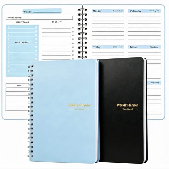 zrova 2PCS Undated Weekly Planner with Goal Habit Tracker Notebook, Small A5 to Do List Planners Spiral Binding Personal Goal Journal Non Dated Weekly Planner Simple Agenda Planners for Work