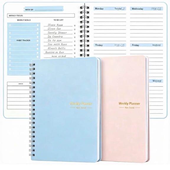 zrova 2PCS Undated Weekly Planner with Goal Habit Tracker Notebook, Small A5 to Do List Planners Spiral Binding Personal Goal Journal Non Dated Weekly Planner Simple Agenda Planners for Work