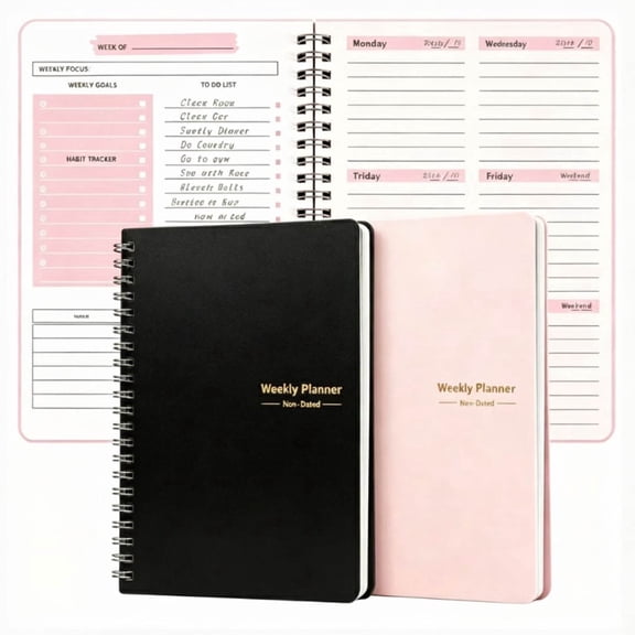 zrova 2PCS Undated Weekly Planner with Goal Habit Tracker Notebook, Small A5 to Do List Planners Spiral Binding Personal Goal Journal Non Dated Weekly Planner Simple Agenda Planners for Work