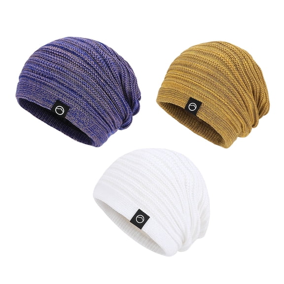 zrova 3 Pack Slouchy Knit Beanie Hat, Soft Fleece Lined Winter Skull Cap, Stretchy Warm Slouch Beanie for Women Daily Outdoor Wear