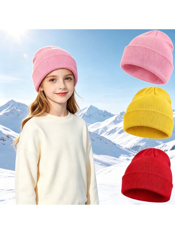 3 Pack Toddler Beanie Hats, Soft Warm Knit Winter Caps, Stretchy Ski Beanies for Baby Boys Girls, 0-15 Years Kids Outdoor Casual Hats