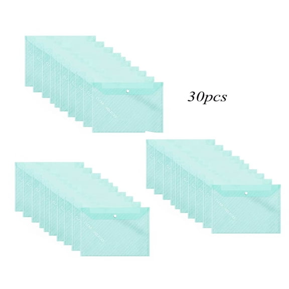 zrova 30 Pack A4 Clear Plastic Poly Envelopes with Snap Button Closure, Letter Booklet for Office