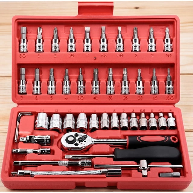 zrova 46PCS 1/4 Inch Drive Socket Ratchet Set, CR-V Steel Metric Socket ...