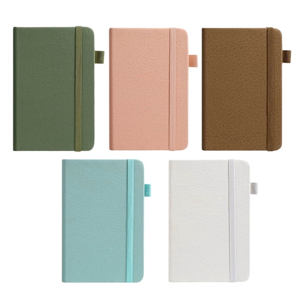 zrova 5 Pack A6 Pocket Notebooks, PU Leather Cover Small Journal Notepads with Elastic Band, Lined Paper Mini Notebook for Office School Travel