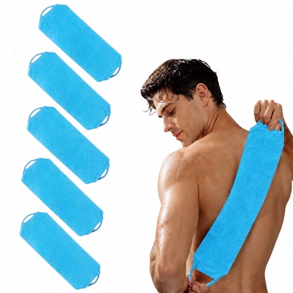 zrova 5 Pack Exfoliating Back Scrubber with Handles, Stretchable Nylon Shower Towel for Men Women