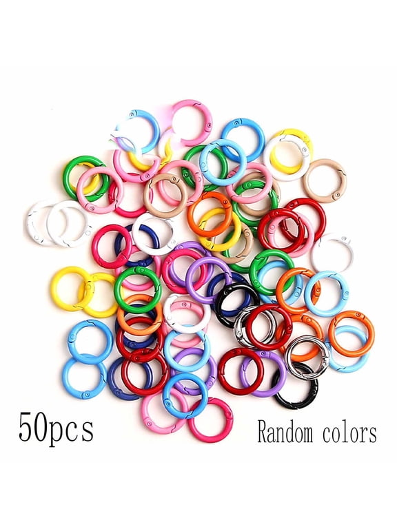 50Pcs Colorful Circle Carabiner Key Rings, 0.9 Inch Small Spring Clips Bulk Set, Multi-Color O Rings for Crafts, Keychains, Bag Charms