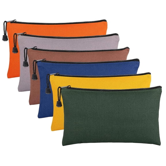 zrova 6 Pack Heavy‑Duty Canvas Zipper Tool Pouches, 11.2"×7" Multipurpose Small Hardware Storage Organizer Bags, Multi‑Color with Durable Nylon Zipper for Workshop Home & Travel