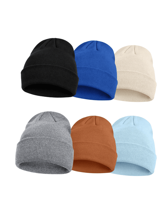 6 Pack Kids Knit Beanie Hat, Warm Winter Ski Cap for Boys Girls 6-15 Years
