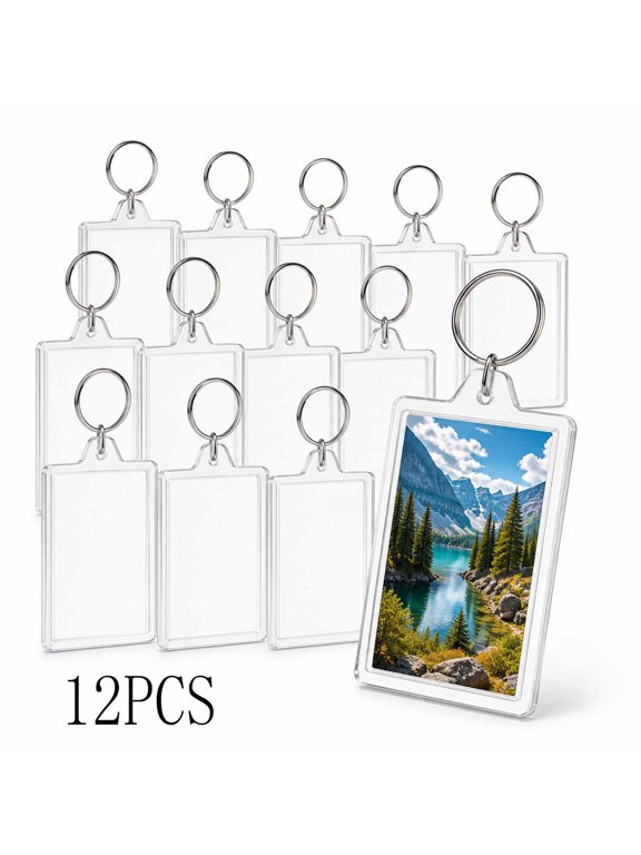 Acrylic Clear Photo Frame Keychain, 2 x 3 Inch Picture Insert, DIY Craft Blank Pendant for Purse Backpack