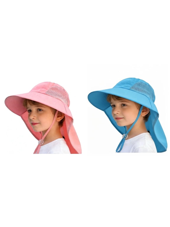 Kids UPF 50+ Sun Hat with Neck Flap, Wide Brim Adjustable for Toddler Boys Girls
