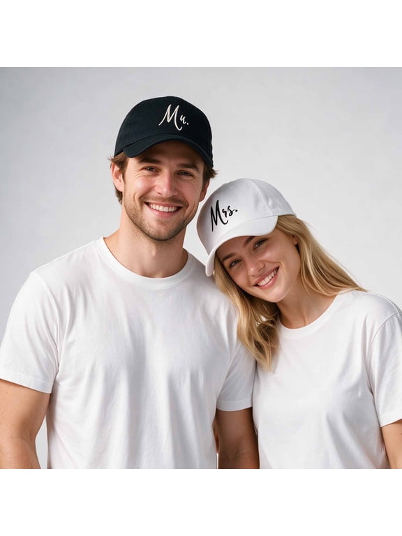 Matching Mr. & Mrs. Embroidered Baseball Caps for Couples – Bridal Shower, Wedding & Honeymoon Gifts for Newlyweds