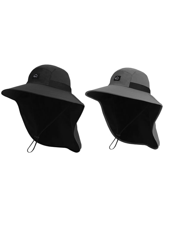 UPF 50+ Outdoor Sun Hat for Men Women, Wide Brim Mesh Safari Cap with Neck Flap, UV Protection Fishing Beach Garden Sun Hat