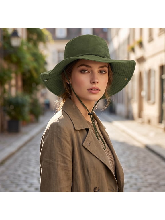 Unisex Cotton Boonie Hat Winter Outdoor Fishing Bucket Hats Wide Brim Beach Hiking Safari Sun Hat Floppy Visor for Women Men Army Green