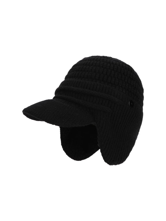 Winter Fleece Lined Knit Baseball Cap with Ear Flaps, Windproof Multi-Wear Beanie Hat for Cycling & Outdoor, One Size 21.65"-23.62"