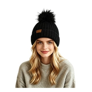 zrova Women's Winter Knit Beanie Hat with Faux Fur Pom Pom, Warm Soft Skull Cap