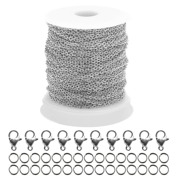 zttd 32.8 feet chain link thin stainless steel chain spool bulk necklace with lobster clasp and rings for jewelry making diy bracelet anklet a