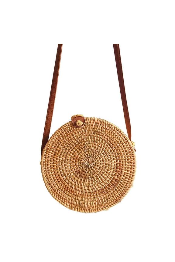 beach handwoven circle straw retro rattan crossbody bag round bag a