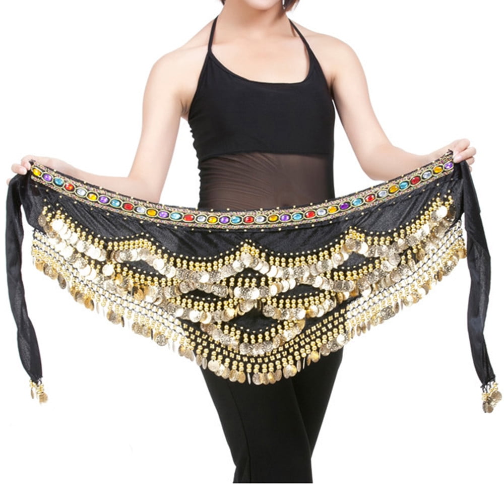 Women's Belly Dance Hip Scarf With Coins | Royal Blue Velvet Wrap For Performance & Practice