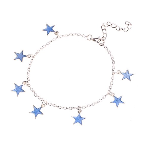 zttd blue night light pentagon star beach wind and silver plated chain ankle bracelet anklet for women