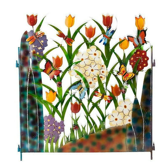 zttd colorful metal 3-panel butterfly and flower garden screen a