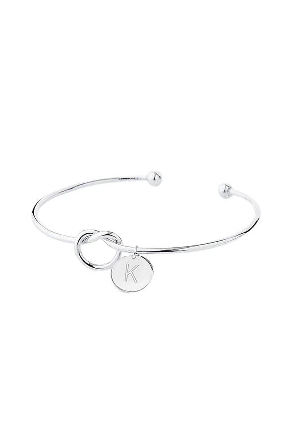 fashion plated love knot initial disc bangle all 26 letter alphabet bangle bracelet silver bracelets for womens girls