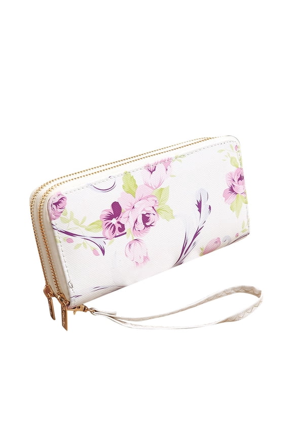 fashion trend solid color long rose pattern women' s card bag wallet a