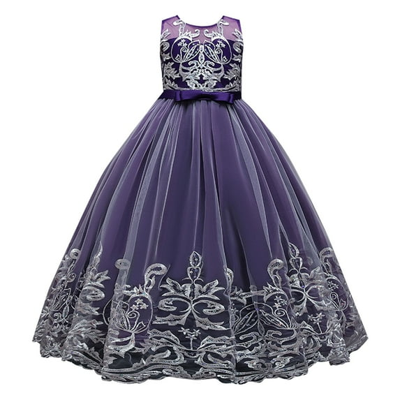 zttd flower girl lace dress for kids wedding bridesmaid pageant party formal long maxi gown big first birthday dance prom sequin bowknot puffy tulle dresses