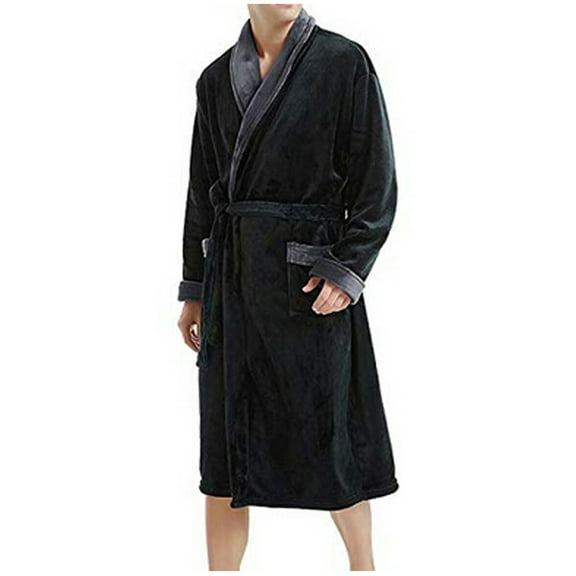 zttd men's winter lengthened plush shawl bathrobe home clothes long sleeved robe coat