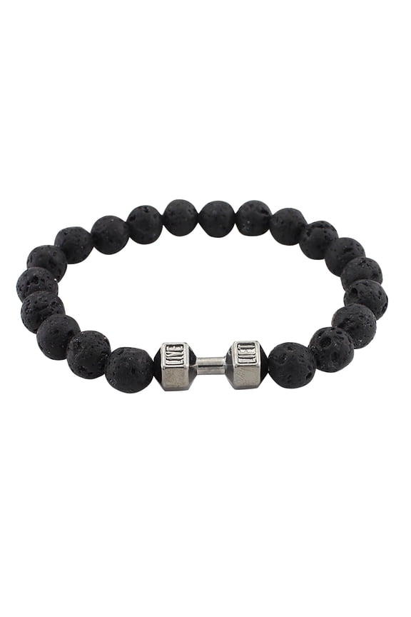 natural stone volcanic rock beads metal dumbbell versatile beads bracelet bangle jewelry for women men
