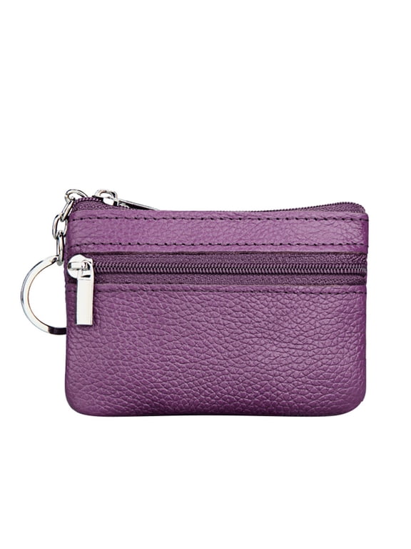 new women's mini coin purse leather zipper pouch with key ring small wallet a