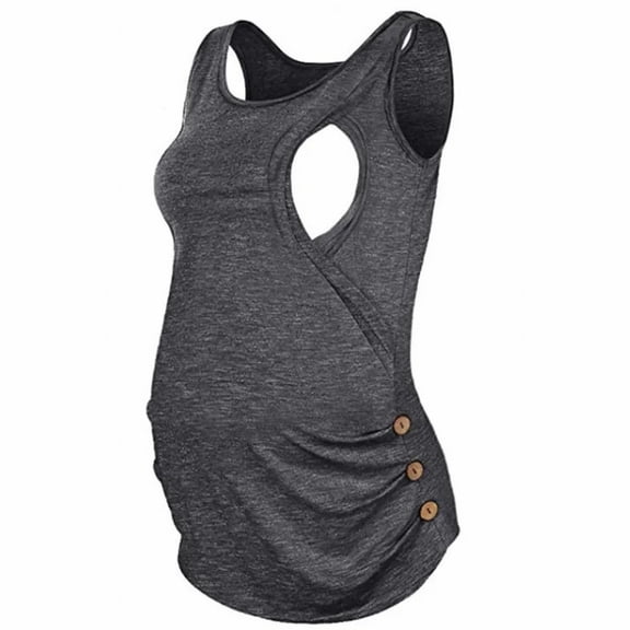 zttd summer maternity tank top for breastfeeding moms sleeveless solid color round neck button suitable for summer blouse