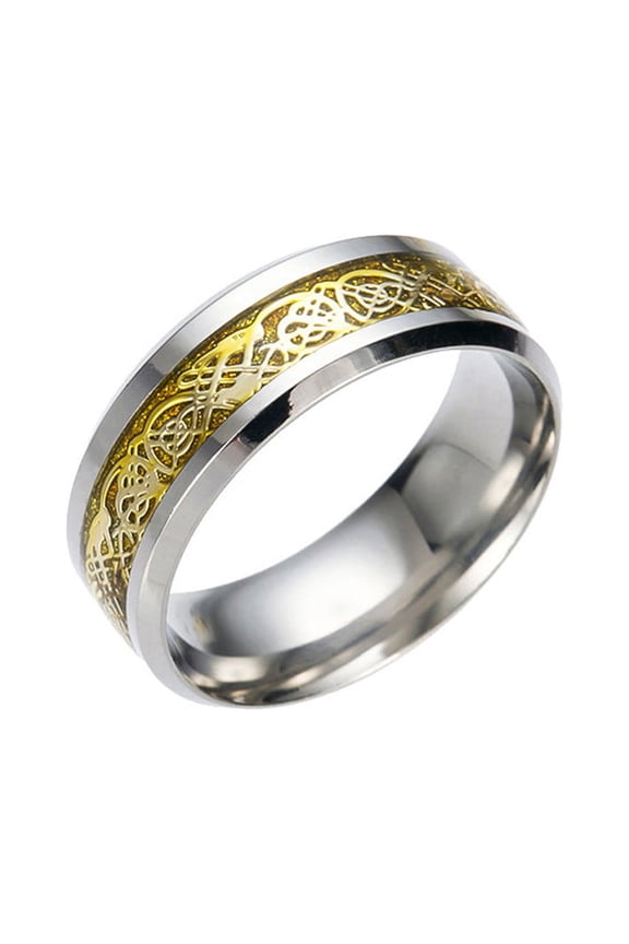 titanium steel dragon ring with silver golden dragon stainless steel ring - size 5~13