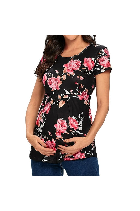 women's maternity nursing tops breastfeeding floral printed top shirt double layer soft short sleeve pregnancy clothes blouse