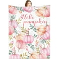 thumbnail image 1 of zuhoeo Fall Blanket - Pink Pumpkins & Leaves, Soft & Warm, 60 x 50 Inches, Perfect for Fall, Thanksgiving & Home Decor, 1 of 6