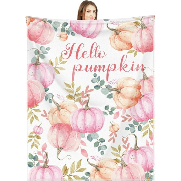 zuhoeo Fall Blanket - Pink Pumpkins & Leaves, Soft & Warm, 60 x 50 Inches, Perfect for Fall, Thanksgiving & Home Decor
