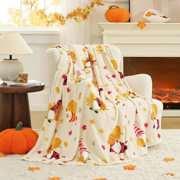 zuhoeo Fall Harvest Pumpkin Spring Throw Blanket - Warm MilkyPlush™ Throw Blankets,Ultra Soft Cozy Blankets for Couch,Sofa and Bed,Beige,50X60inches