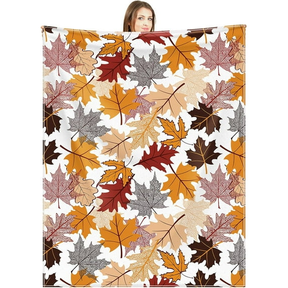 zuhoeo Fall Throw Blanket Maple Leaves 60 x 50 Inches Autumn Harvest Farmhouse Soft Fall Leaf Thanksgiving Warm Blanket for Home Bed Sofa Couch Chair Decoration