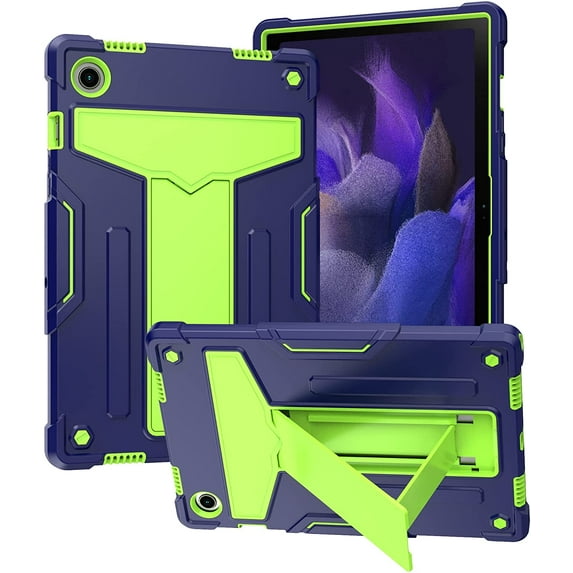 zukof Case for Samsung Galaxy Tab A8 10.5 Inch 2022 Model (SM-X200/X205/X207) - Dual Layer Hybrid Rugged Shockproof Protective Cover Case with Kickstand + 1 Stylus (Navy Blue/Green)