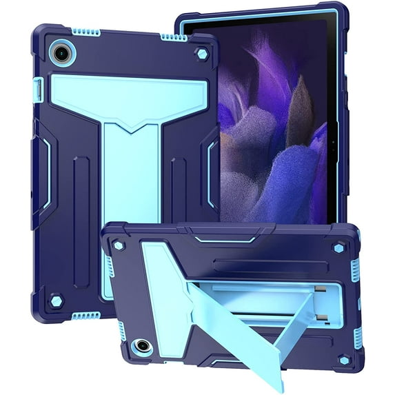 zukof Case for Samsung Galaxy Tab A8 10.5 Inch 2022 Model (SM-X200/X205/X207) - Dual Layer Hybrid Rugged Shockproof Protective Cover Case with Kickstand + 1 Stylus (Navy Blue/Blue)