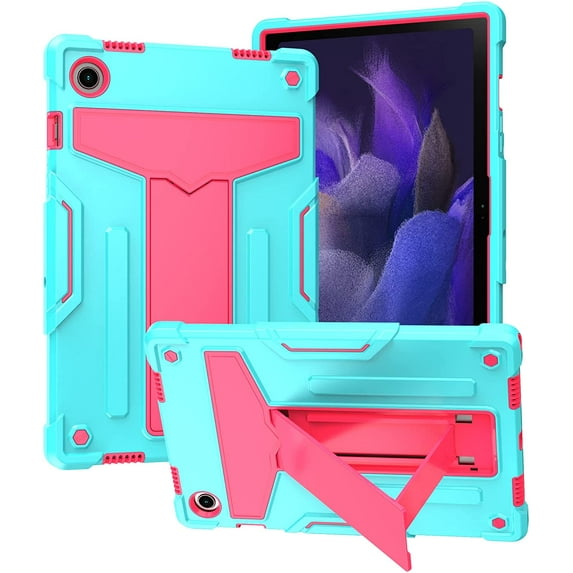 zukof Case for Samsung Galaxy Tab A8 10.5 Inch 2022 Model (SM-X200/X205/X207) - Dual Layer Hybrid Rugged Shockproof Protective Cover Case with Kickstand + 1 Stylus (Teal/Pink)