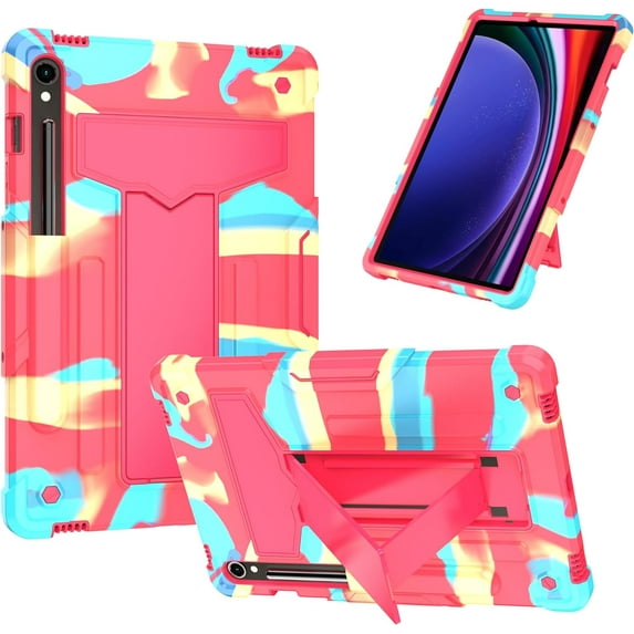 zukof Case for Samsung Galaxy Tab S9 FE 10.9" / Galaxy Tab S9 11" 2023 Model - Dual Layer Hybrid Rugged Shockproof Protective Cover Case with Kickstand (Rainbow/Pink)